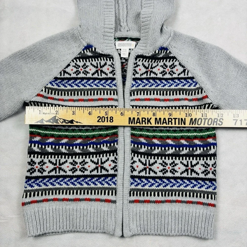 Gymboree‎ Gray Fair Isle Hoodie Zip Sweater Infant Baby Boy 12-18 Months